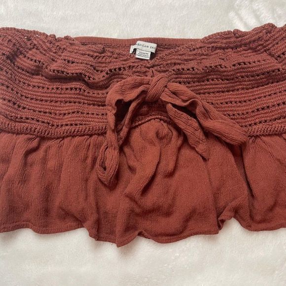 American Eagle Crochet Front Tie Lightweight Viscose Crop Top Women's Sz Medium - Picture 7 of 12
